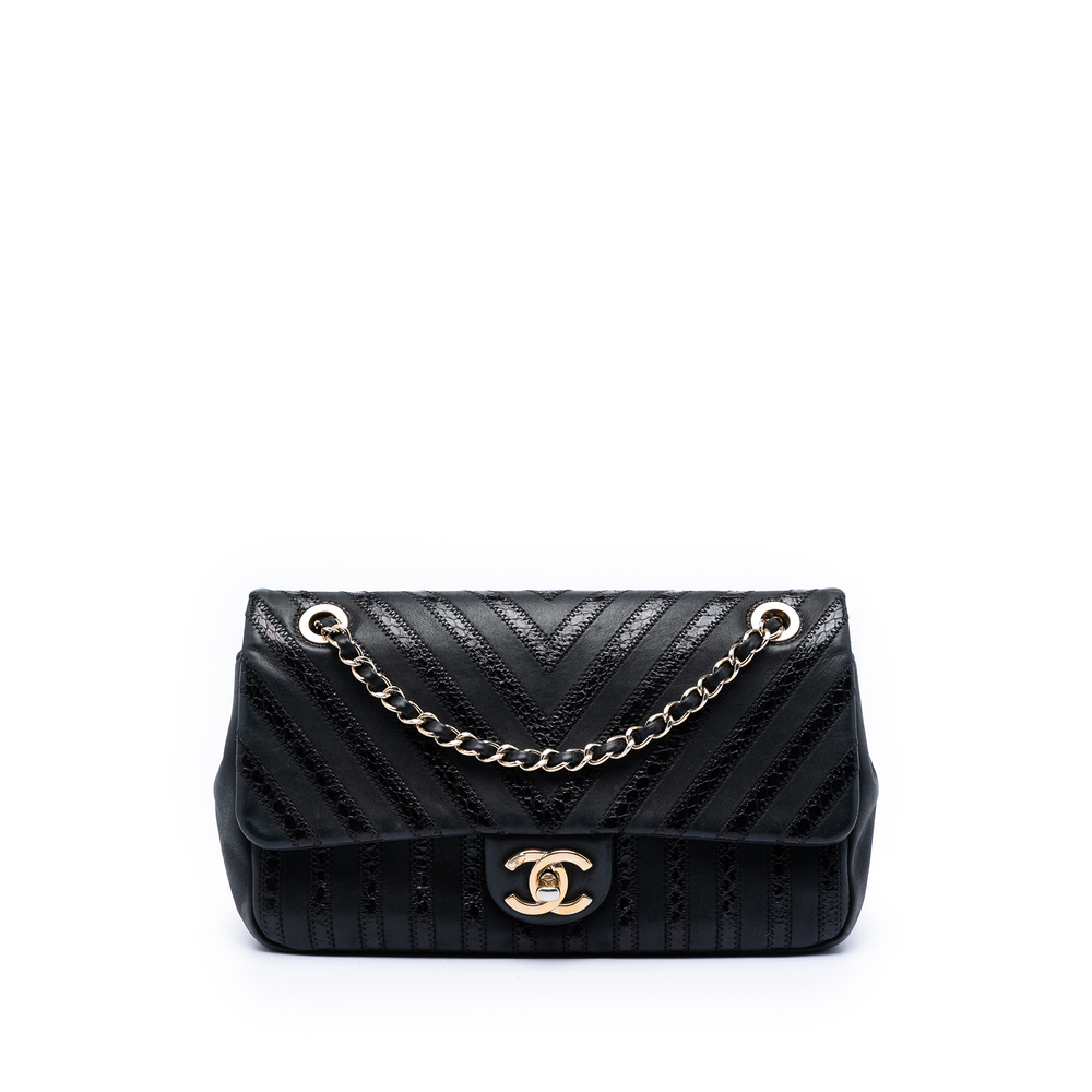 Pre-Loved Chanel Chevron Python Embossed Calfskin and Suede Single Flap